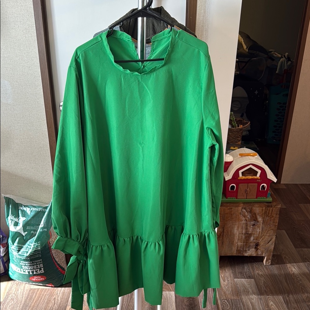 Green Ruffle Hem Dress